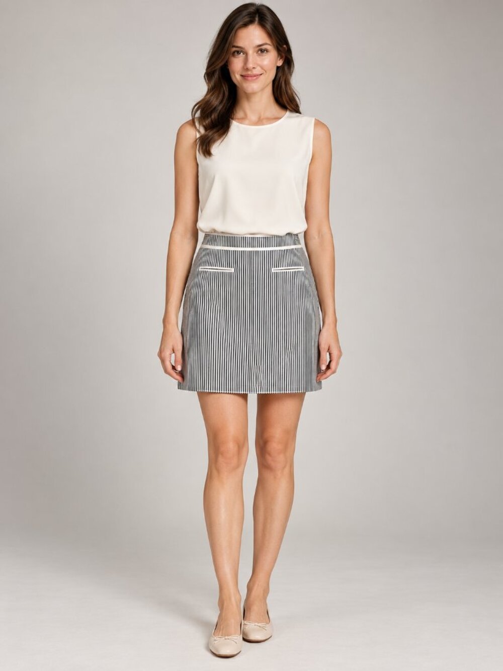 Talbots Blue White Striped Cotton Mini Skirt Women's 4 Preppy Style